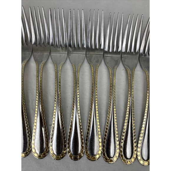 12 Retroneu GOLD ACCENT Chain 7 3/4” 18/8 Korea Stainless Dinner Fork Quality - Picture 3 of 9